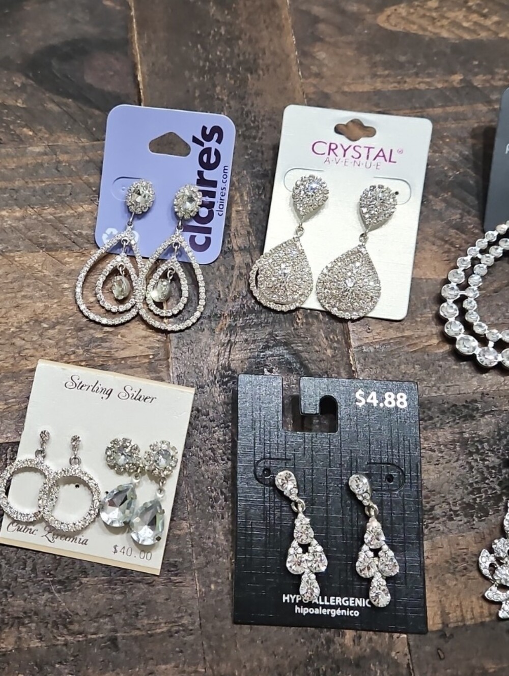 Crystal Teardrop and Floral Silver-Tone Earrings - Multipack